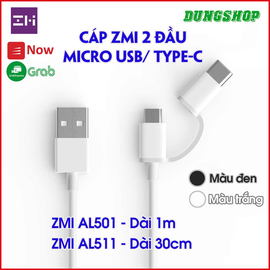 Cáp Zmi 2 đầu Micro USB- Type C ( Dài 1m &amp; 30cm )