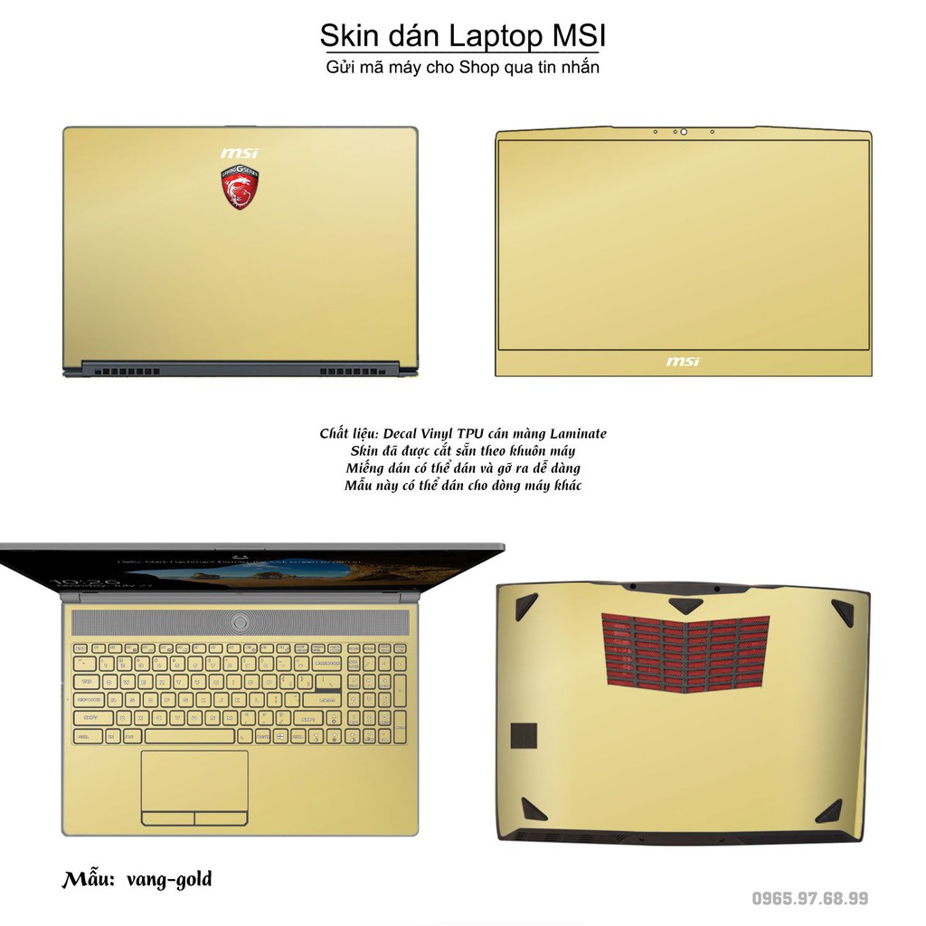 Skin dán Laptop MSI màu vàng gold (inbox mã máy cho Shop)