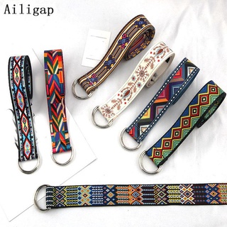 Dây Thắt Lưng Vải Bố Khóa Đôi In Họa Tiết Thổ Cẩm Ailigap Mới