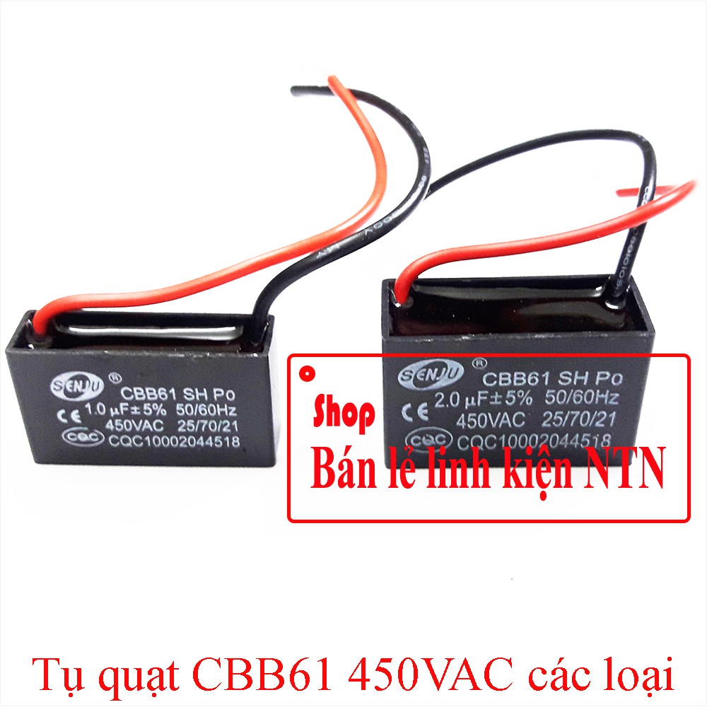 Tụ quạt CBB61 450VAC các loại 1uF 1.5uF 2uF  2.5uF 3 uF 3.5uF 4uF