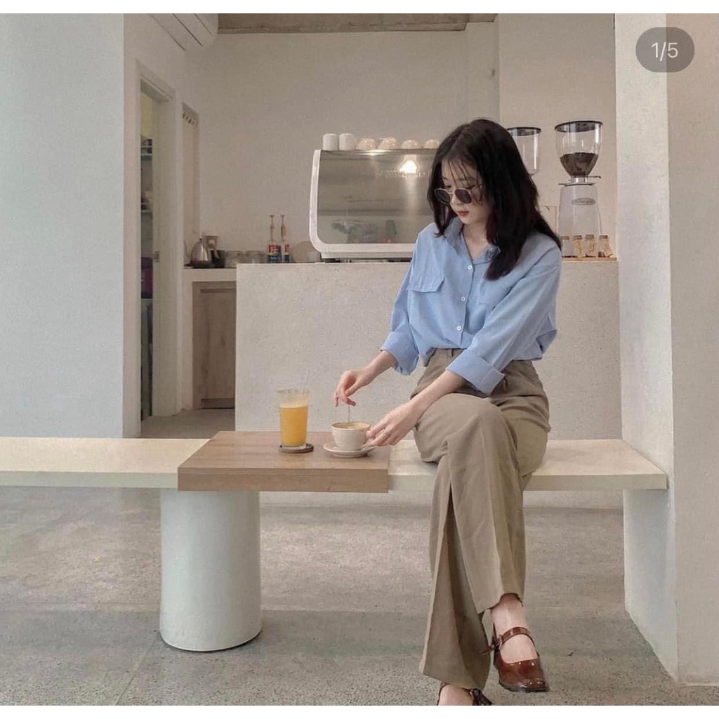 [Ảnh thật/Video] Áo sơ mi kẻ túi ngực 2 bên form rộng siêu xinh không nhăn