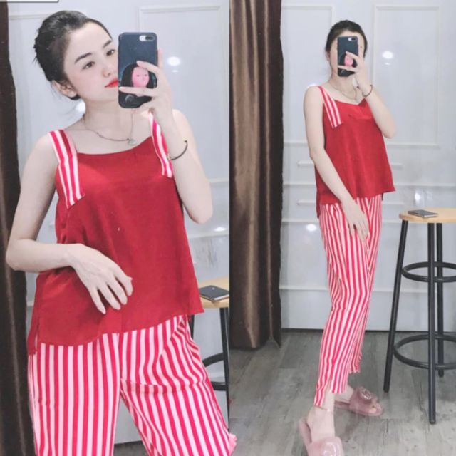 BỘ LỤA 2 DÂY QUẦN DÀI KẺ SỌC