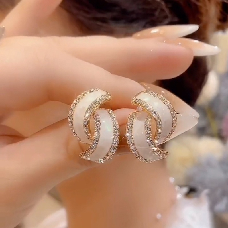 Bông Tai Mạ Bạc 925 Hình Thánh Giá / Vỏ Sò Đính Kim Cương Nhân Tạo