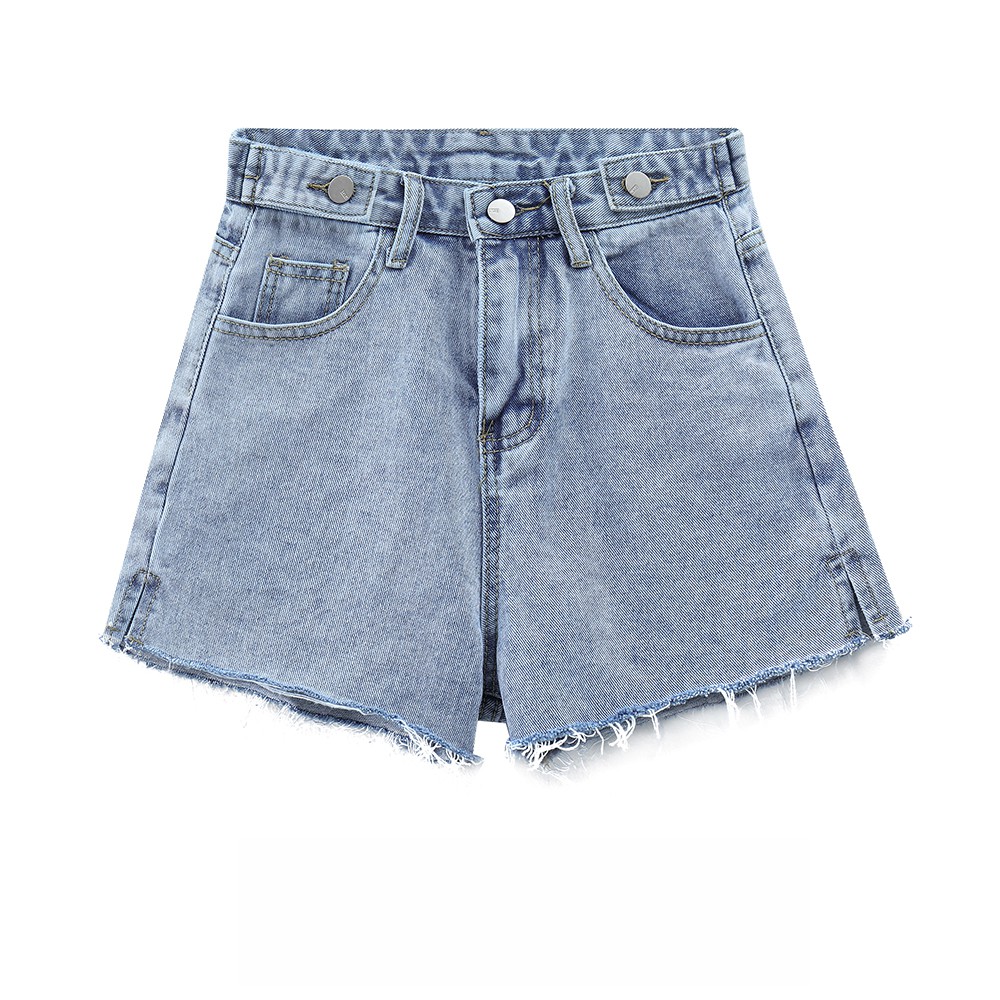 Quần Short Jeans Lưng Cao Ống Rộng Phong Cách Retro Cho Nữ