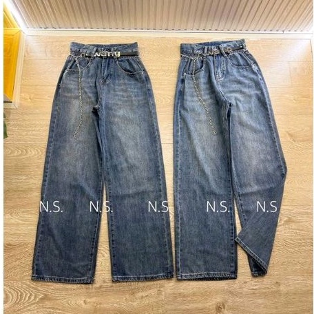 Quần jeans suông dây lưng wang hàng QCL1