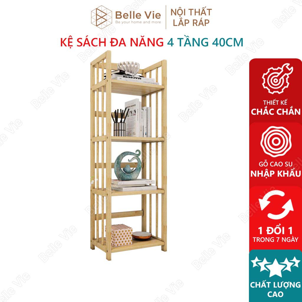 Kệ Sách 4 Tầng x 40Cm BELLEVIE Kệ Gỗ Decor Lắp Ráp Đơn Giản Dễ Dàng Bookshelf 4F Natural