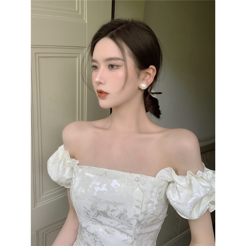 Đầm Trắng Nữ Ngắn Phong Cách Pure Desire Retro 2022 Sexy Hàng Thiết Kế Sườn Xám Sẻ Tà Ôm Body Hai Kiểu Mặc Trễ Vai Loại1 | BigBuy360 - bigbuy360.vn