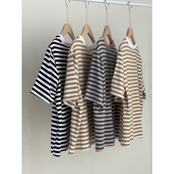 Áo thun kẻ cotton dáng vừa