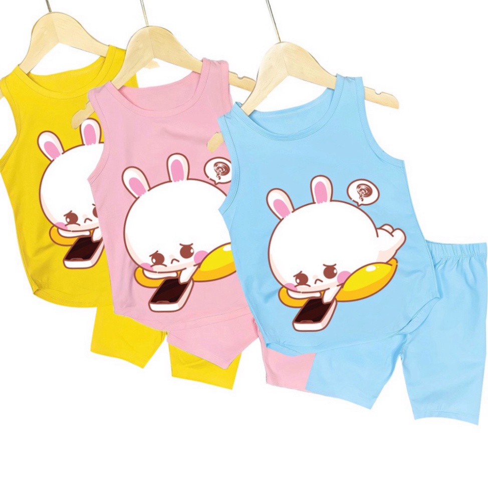 ( Km ) ( Khuyến mãi ) Bộ đồ bé gái sát nách hình thỏ bấm điện thoại cho bé gái từ 6kg đên 29kg.DBBG58.