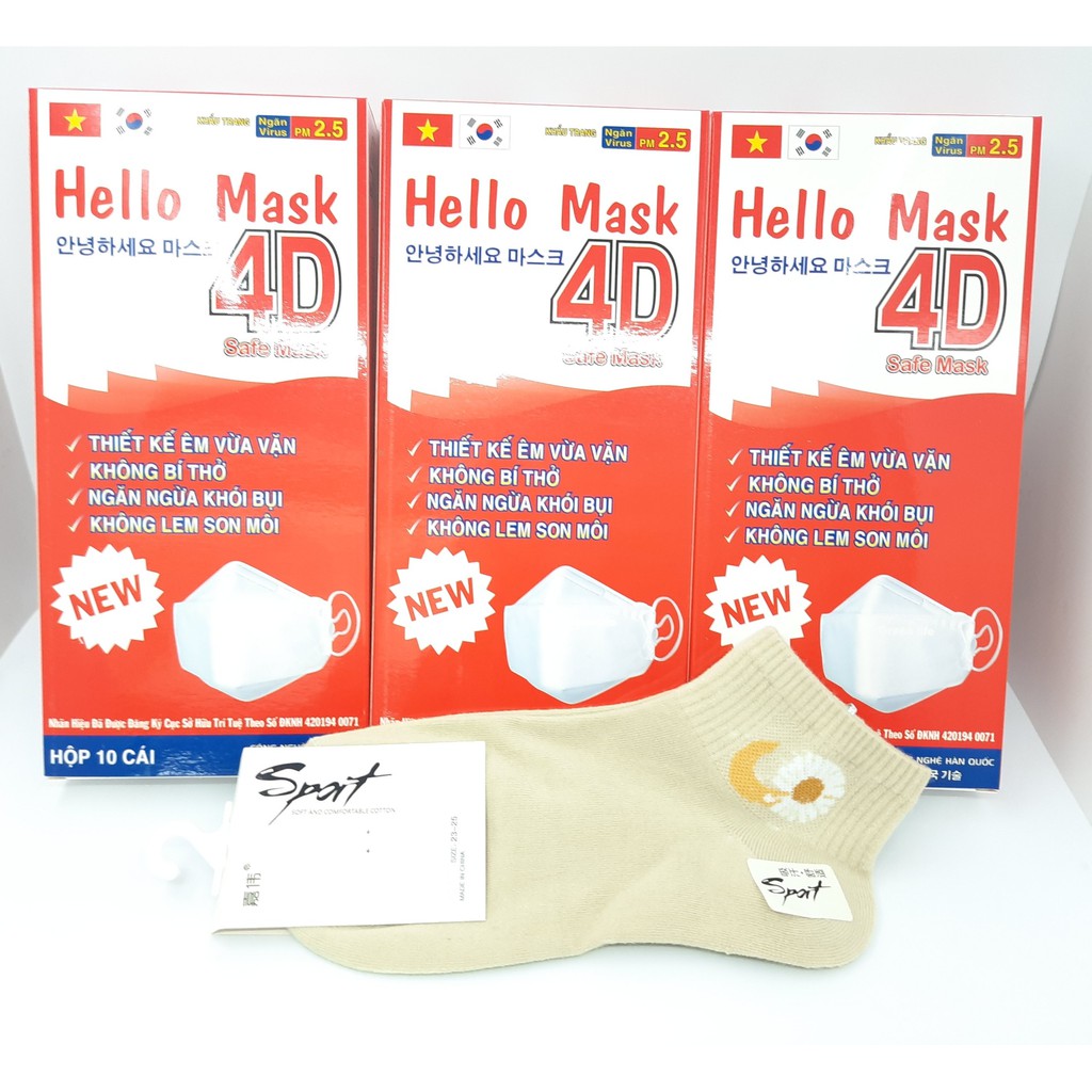 3 HỘP KHẨU TRANG 4D HELLO MASK (HỘP 10 CÁI) MÀU TRẮNG TẮNG ĐÔI VỚI HOA CÚC | BigBuy360 - bigbuy360.vn