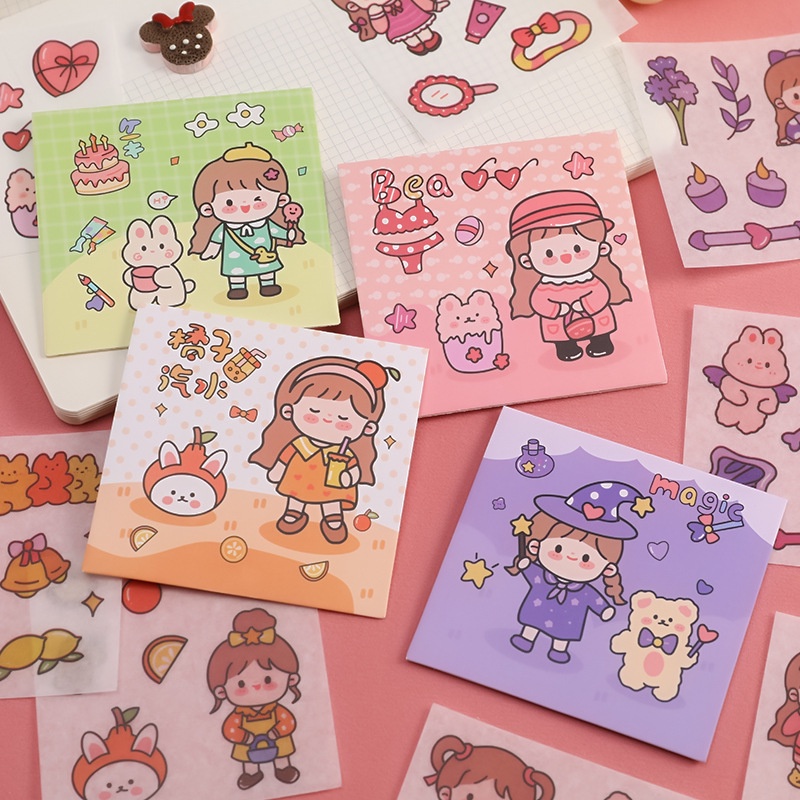 Set 4 miếng Sticker Miếng Dán Trang Trí Nhật Ký Hình Cô Gái Dễ Thương