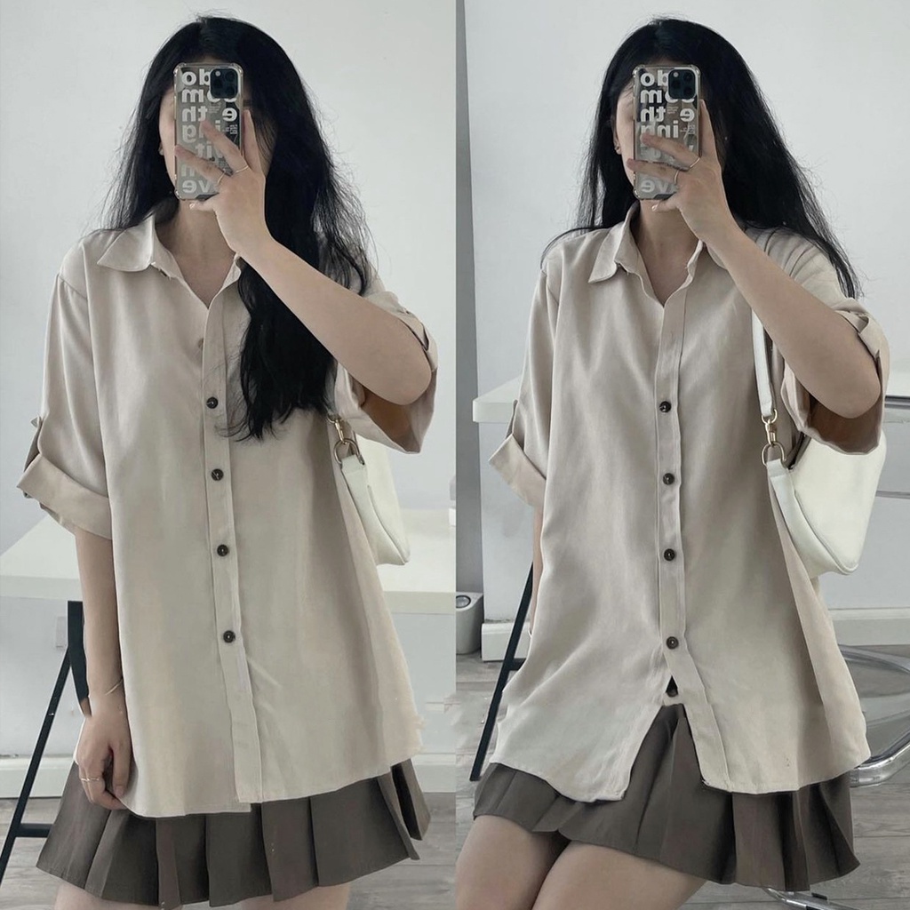 Áo sơ mi Hàn Quốc, Áo sơ mi thô mịn tay gập style Ulzzang
