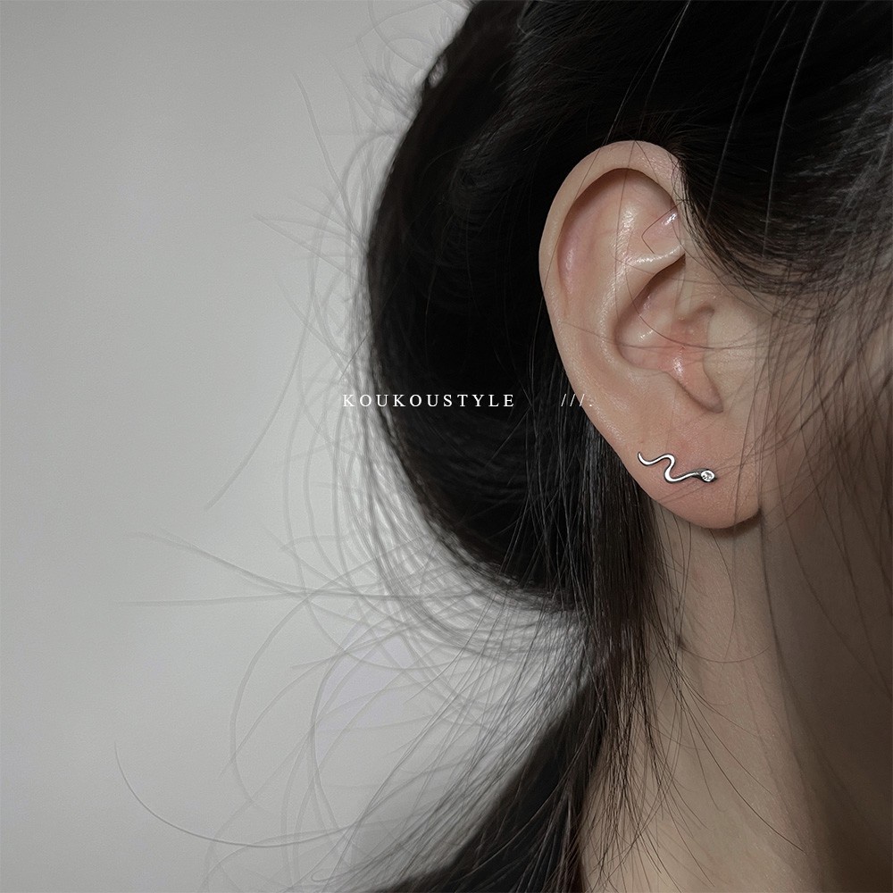 Bông Tai Hình Rắn Nhỏ Bằng Thép Không Gỉ Màu Bạc Dễ Thương Cho Nữ