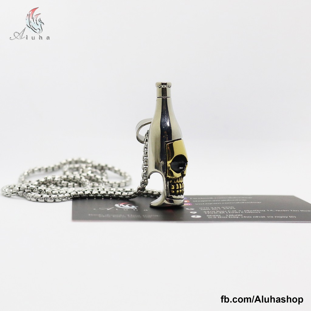 Dây chuyền Titan cao cấp Đầu Lâu nổi loạn khui nắp chai phong cách HIPHOP - NL112 - Aluha