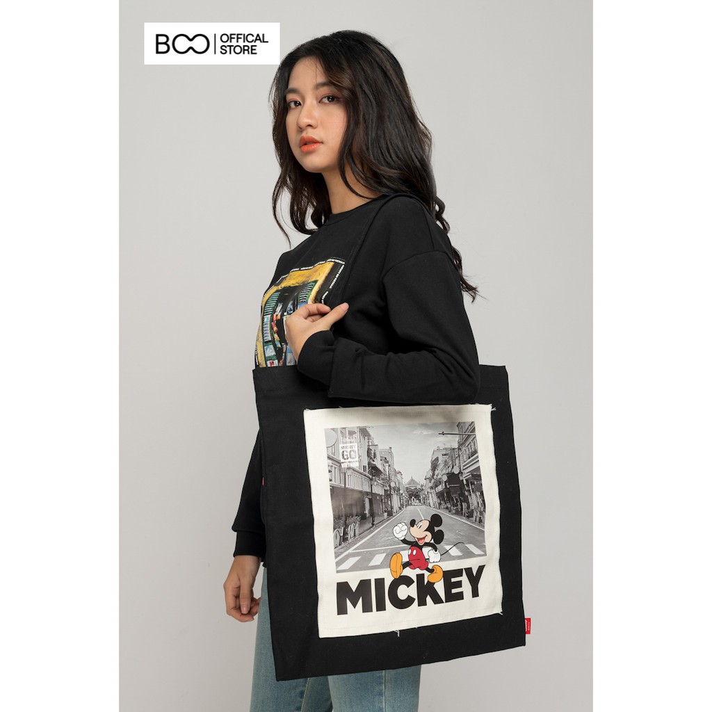 Túi Tote BOO Vải Canvas Size To Đáy Vuông In Hình &quot;Mickey Go Việt Nam&quot;