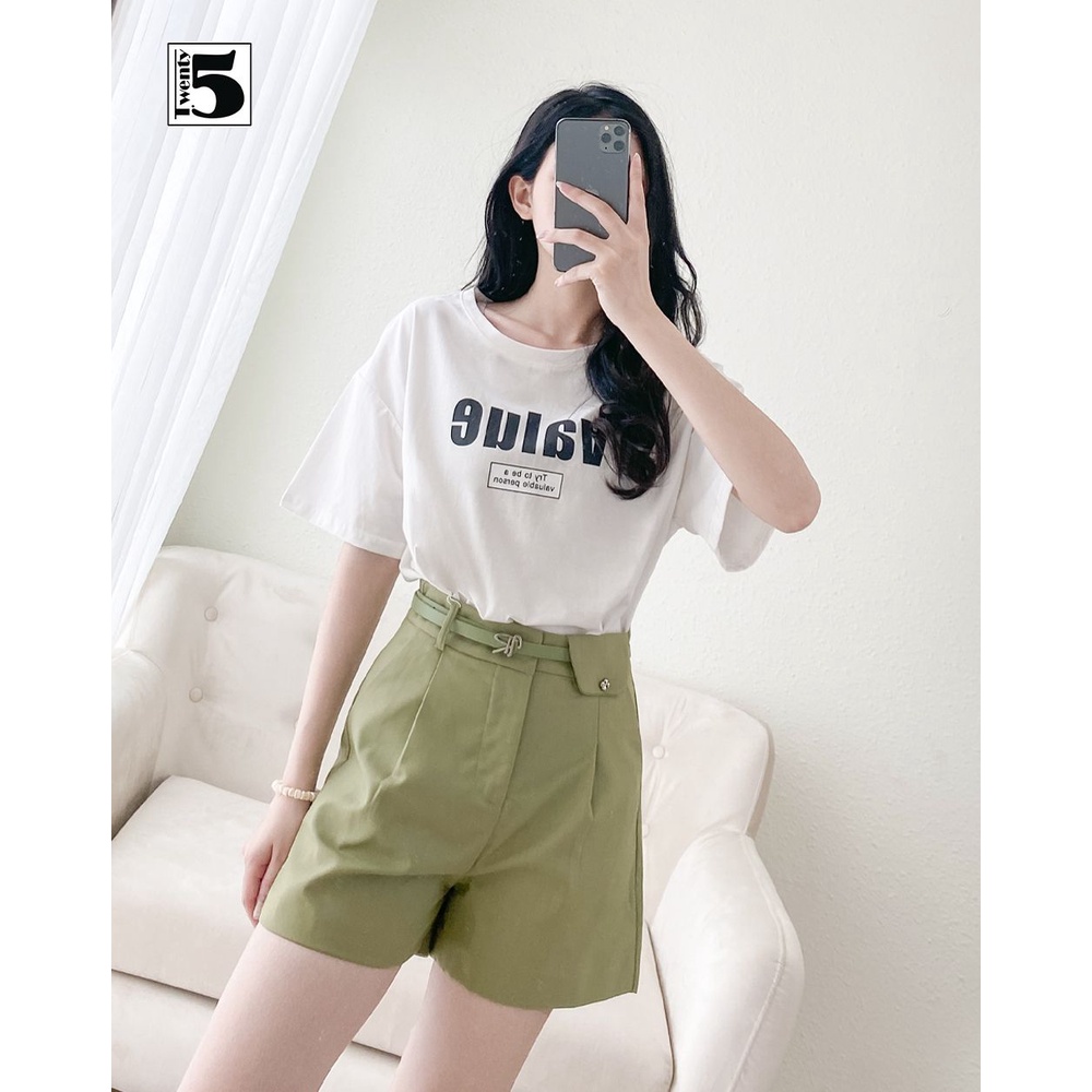 Quần short vải nữ cạp cao ống rộng kèm thắt lưng có lớp lót Twentyfive 4170