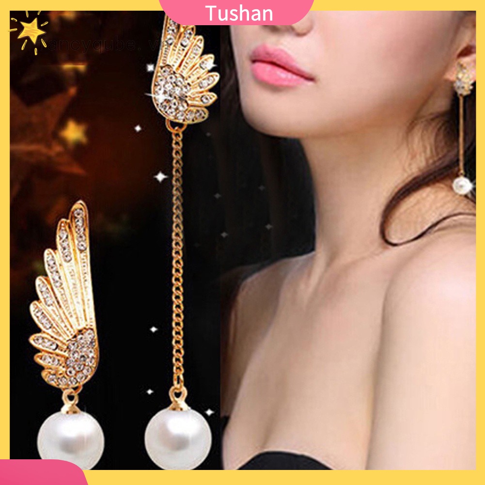 Bông tai cánh thiên thần đính đá và ngọc trai giả sang trọng