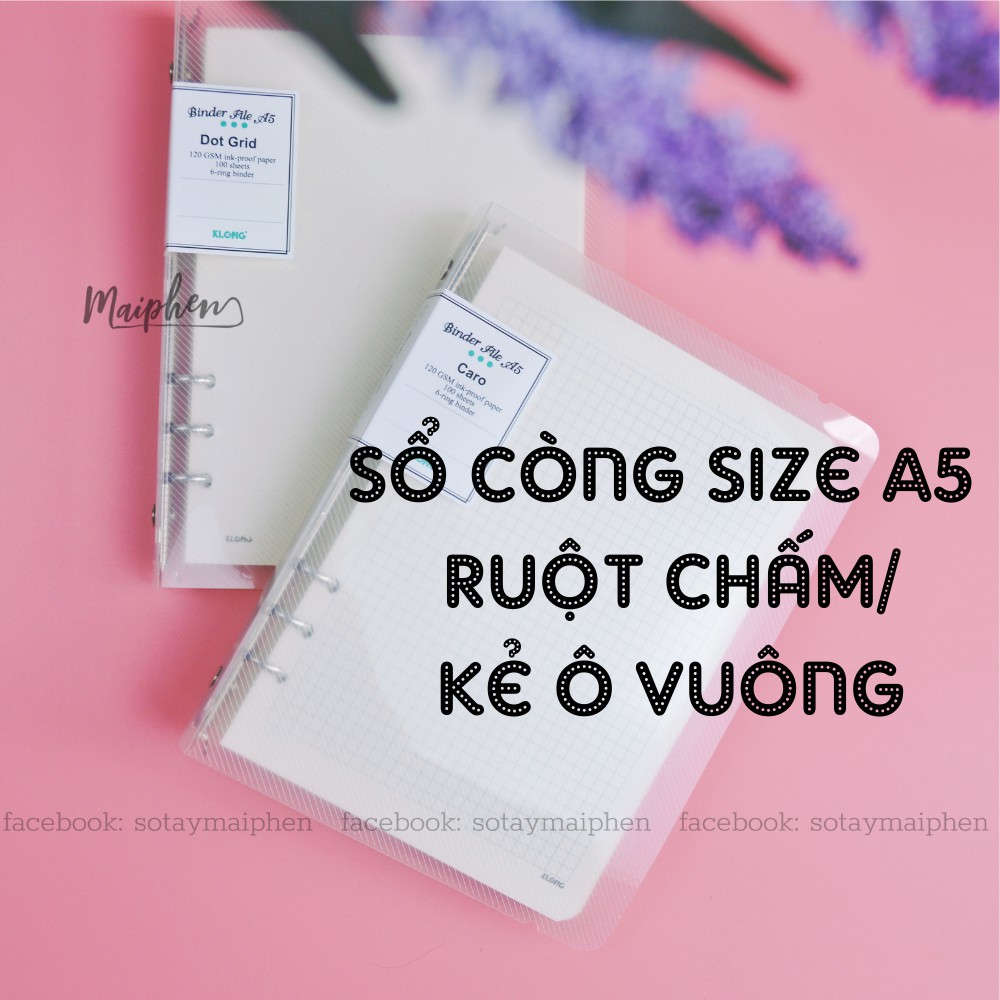 [Mua 2 sổ tặng set sticker] Sổ còng bìa cứng A5-ruột kẻ ô vuông caro/ chấm dot grid-sổ làm Bullet journal,calligraphy