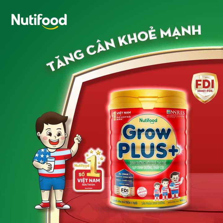 Lon Sữa 900g và 1500g Nutifood Grow Plus Đỏ  sản phẩm cho trẻ suy dinh dưỡng thấp còi