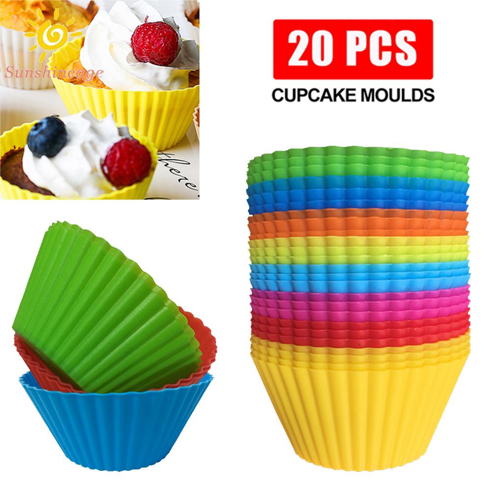 【Ready Stock】20Pcs Round Cup Cake Muffin Silicone Baking Mould Cupcake Case DIY Bake Mold