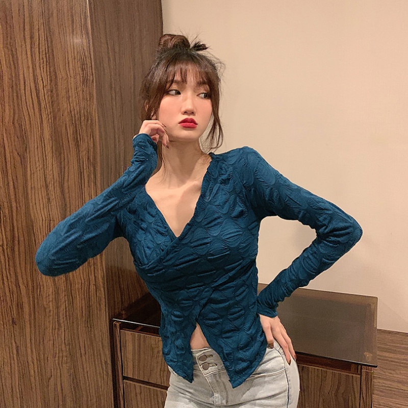 Áo kiểu xẻ tà dáng ngắn quyến rũ thời trang mùa thu dành cho nữ