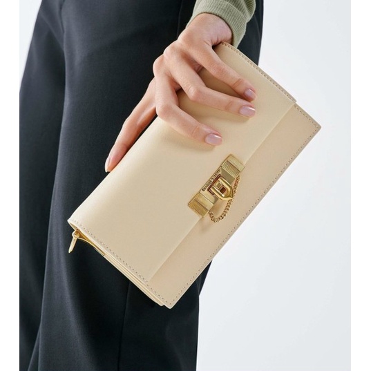 Túi xách nữ chữ C dáng clutch khóa nhọn nhiều ngăn đựng vừa điện thoại có dây đeo chéo