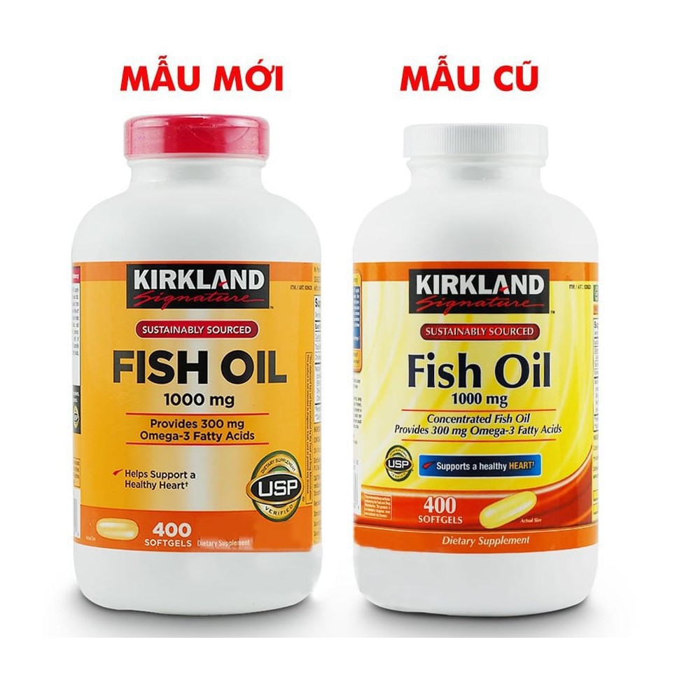 💕Hàng Tem Trầy💕 Viên Uống Fish Oil Dầu Cá Kirkland 400 Viên [Mẫu Mới 2021] - Nắp Đỏ Hình Thực Tế