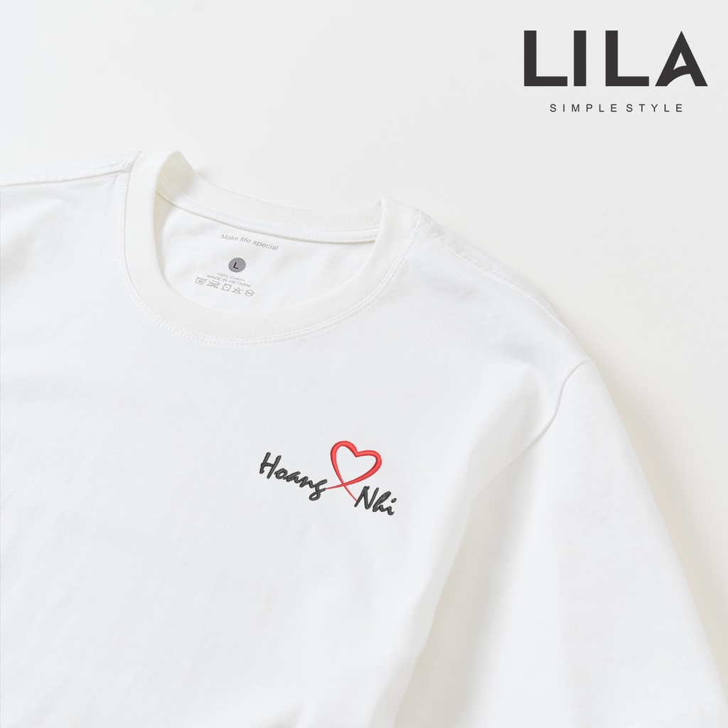 Áo PHÔNG tay lỡ THÊU TÊN yêu cầu BASIC TEE thun unisex vải COTTON giữ form, chống nhăn, áo đôi basic - LILA