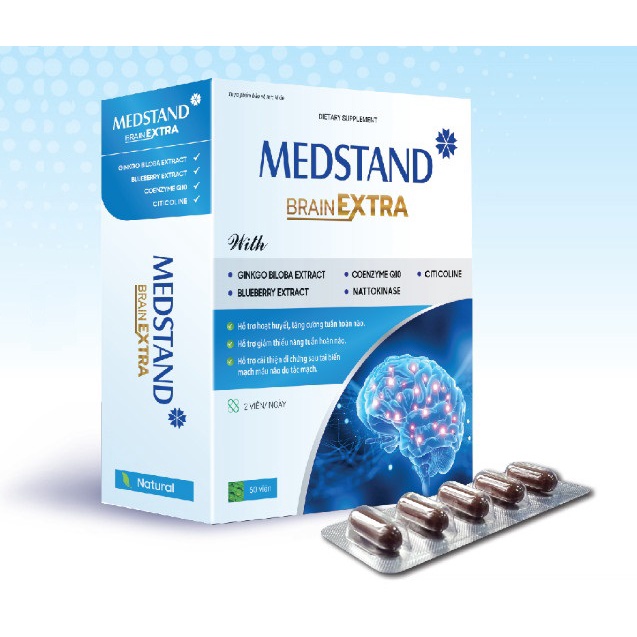 MEDSTAND BRAIN EXTRA – Hỗ trợ hoạt huyết, tăng cường tuần hoàn não, cải thiện di chứng sau tai biến mạch máu não (60V)