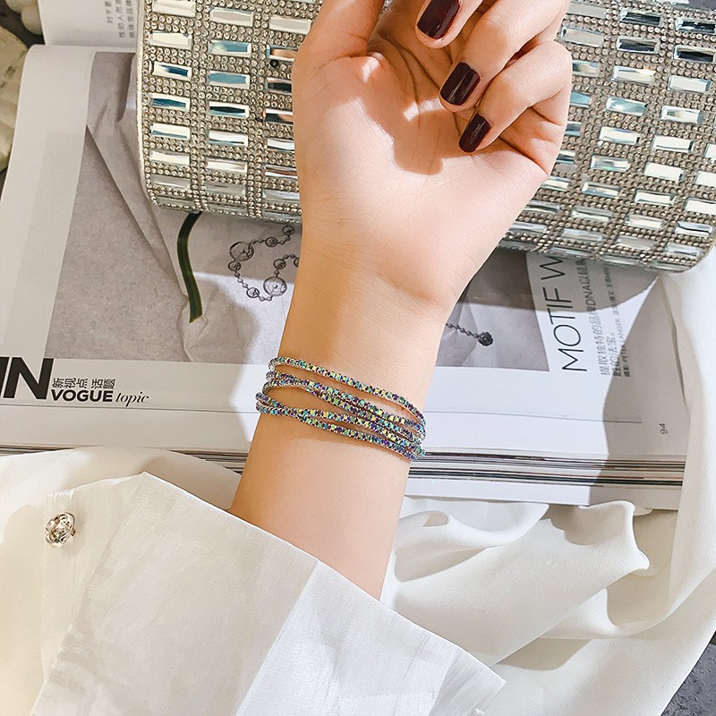 Bộ Vòng Tay + Nhẫn Nhiều Lớp Co Giãn Đính Đá Đơn Giản Phong Cách Âu Mỹ Thời Trang Cho Nữ | BigBuy360 - bigbuy360.vn