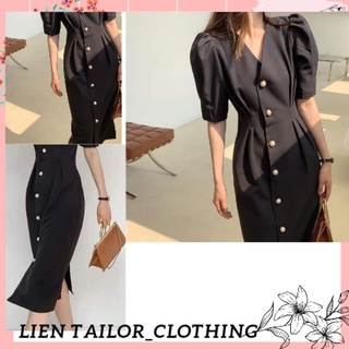 Đầm liền dáng dài ⚡ Freeship ⚡ Váy dáng dài 🍒cổ tim🍒phối cúc  xinh xắn,🍒sáng chảnh.