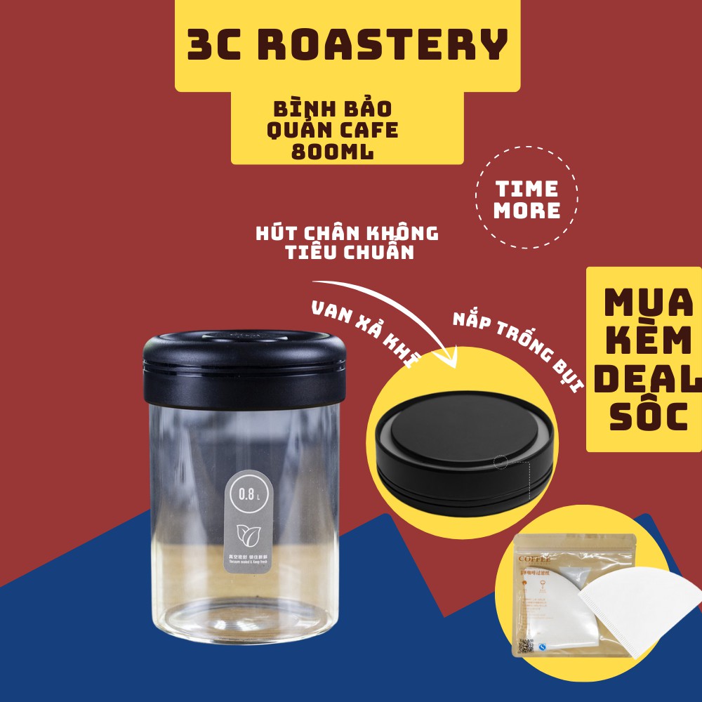 Bình thủy tinh bảo quản cà phê hãng Timemore có van hút chân không dung tích 400ml &amp; 800ml - 3C Roastery