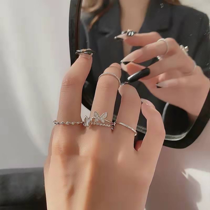 Bộ Nhẫn Hình Bướm Hở Có Thể Điều Chỉnh Phong Cách Hàn Quốc Đơn Giản