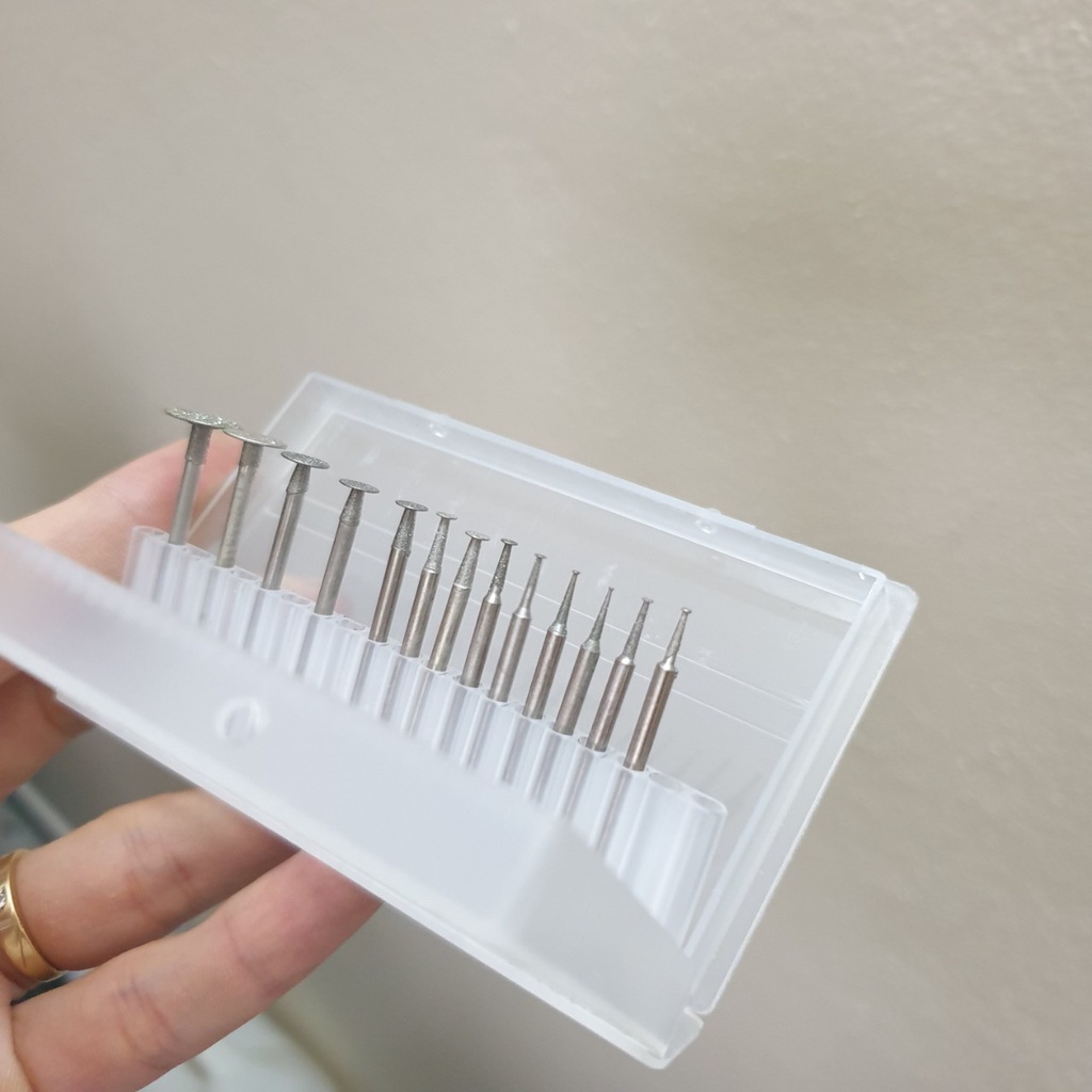 mũi khắc đá khắc ngọc tỉa chi tiết đường nét cốt 2mm hay 2.35mm hộp 13 mũi kích thước 0.2 đến 10mm