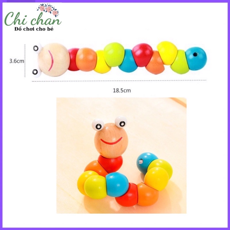 Đồ chơi con sâu gỗ uốn dẻo nhiều màu sắc cho bé, phát triển kỹ năng theo phương pháp montessori cho bé - Chi chan 010