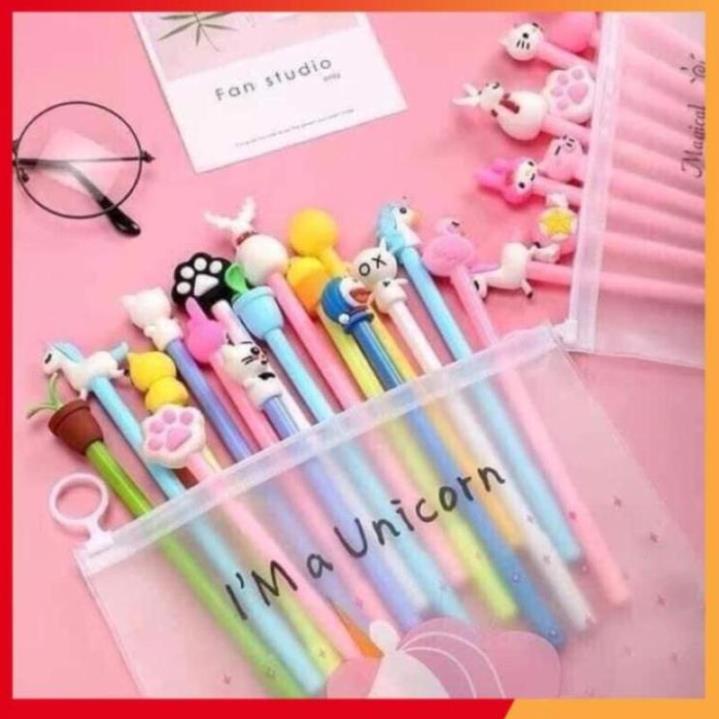 Set 20 chiếc bút bi mực nước siêu xinh nhiều hình cute kèm túi zip - TongkhoGiaDung
