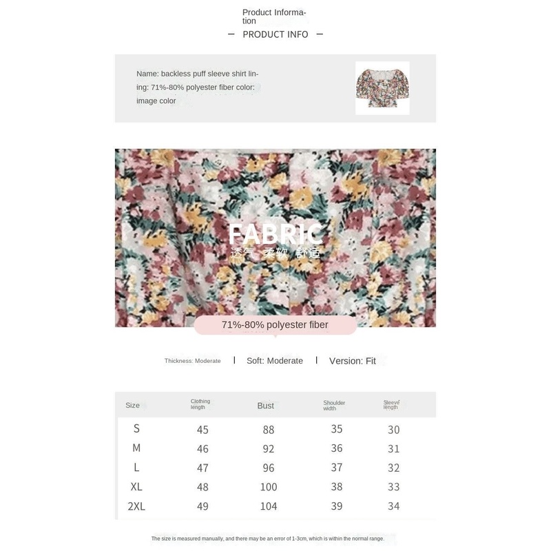 Áo sơ mi tay phồng cổ vuông hở lưng in họa tiết hoa thời trang phong cách Pháp cổ điển cho nữ