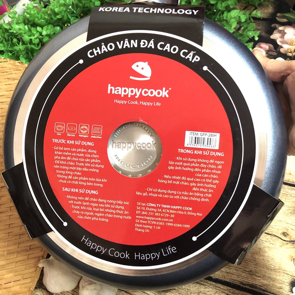 Chảo HAPPYCOOK VÂN ĐÁ CHỐNG DÍNH công nghệ HÀN QUỐC CAO CẤP. Dùng cácloại bếp và BẾP TỪ (nhiều size)