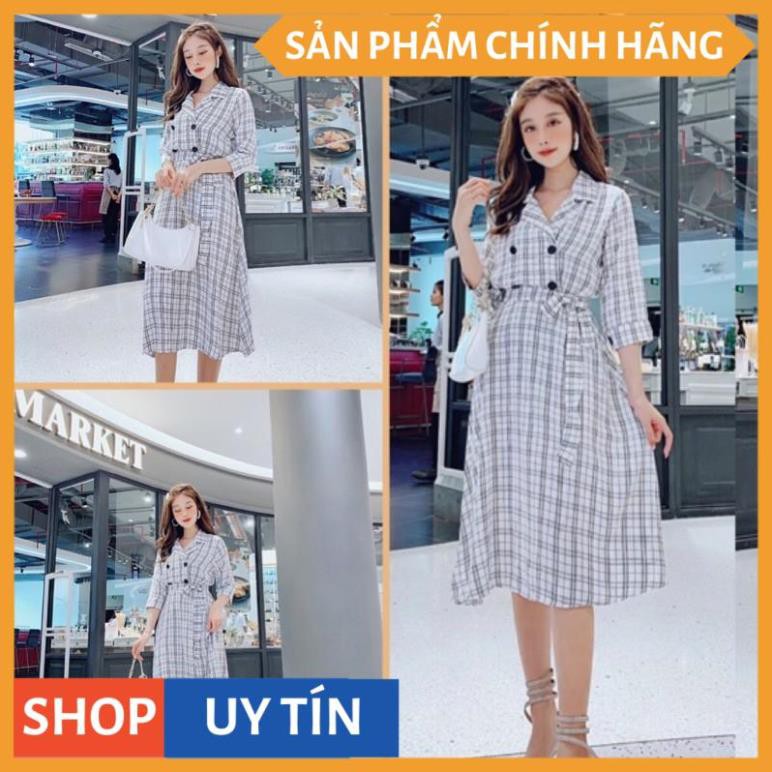 Đầm xoè sọc cổ vest tay lỡ phối nút cực xinh, ĐI CHƠI ĐI DỰ TIỆC đều đẹp, hàng cao cấp tại Thời Trang VADA (D322) | BigBuy360 - bigbuy360.vn