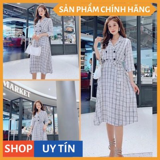 Đầm xoè sọc cổ vest tay lỡ phối nút cực xinh, ĐI CHƠI ĐI DỰ TIỆC đều đẹp, hàng cao cấp tại Thời Trang VADA (D322)