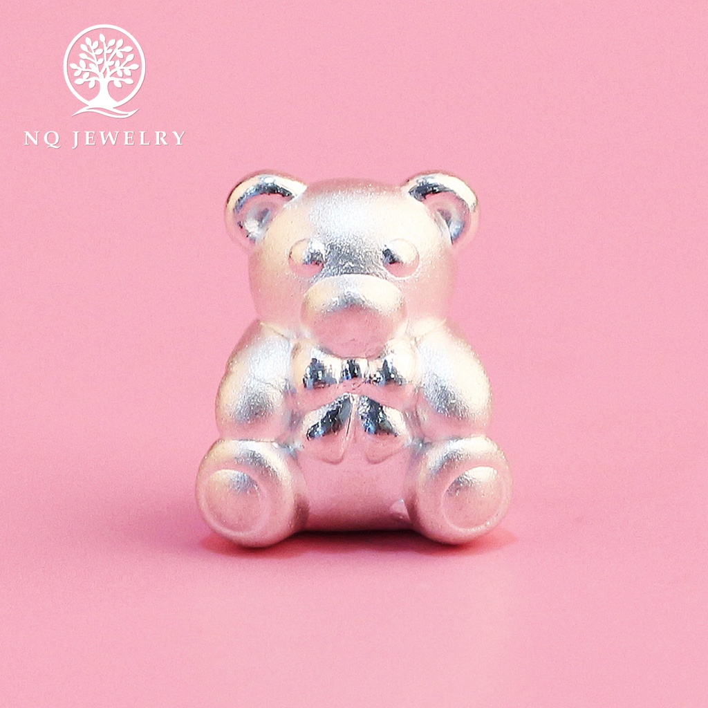 Charm bạc xỏ ngang gấu đáng yêu - NQ Jewelry