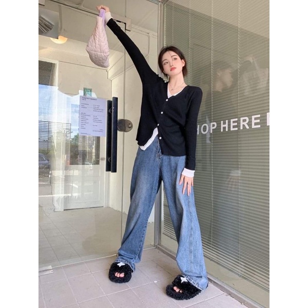 Áo cardigan dệt kim hai mảnh màu đen, xám, vàng, xanh nhạt