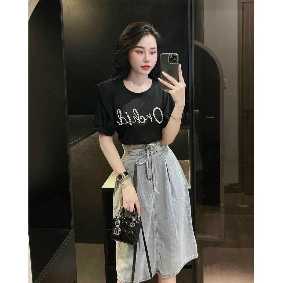 Chân Váy Jean Nữ Dây Nơ Cạp Bèo Mlee.Clothing Z031