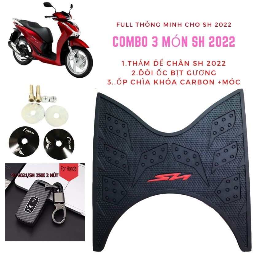 Combo 3 Món Cho SH 2022 Gồm ( Ốp Smarkey carbon + Thảm +Ốc Bịt Gương)