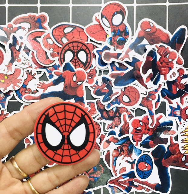 Bộ 30-50 Sticker người nhện Batman siêu anh hùng ép lụa