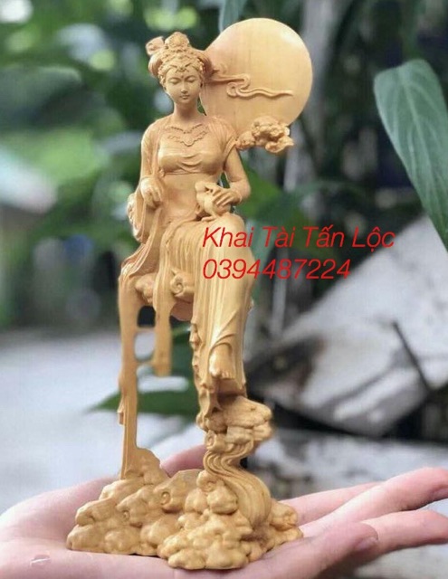 Tượng Tiên Nữ Hằng Nga gỗ hoàng dương phong thủy cao 18 cm
