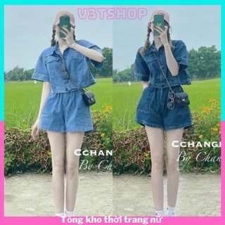🛑FREESHIP🛑 Sét Bộ Jean Áo Crotop Mix Quần Shorts Giả Váy _Hàng sẵn
