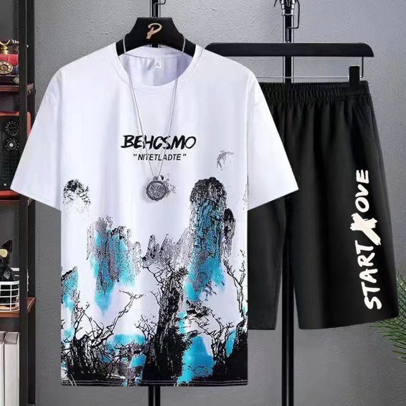 ☆Cpeic★Bộ Quần Áo Thun Dáng Rộng Ngắn Tay In Hình Phong Cách Hip Hop Nhật Bản Thời Trang Nam Cá Tính M-5XL 7 Kiểu