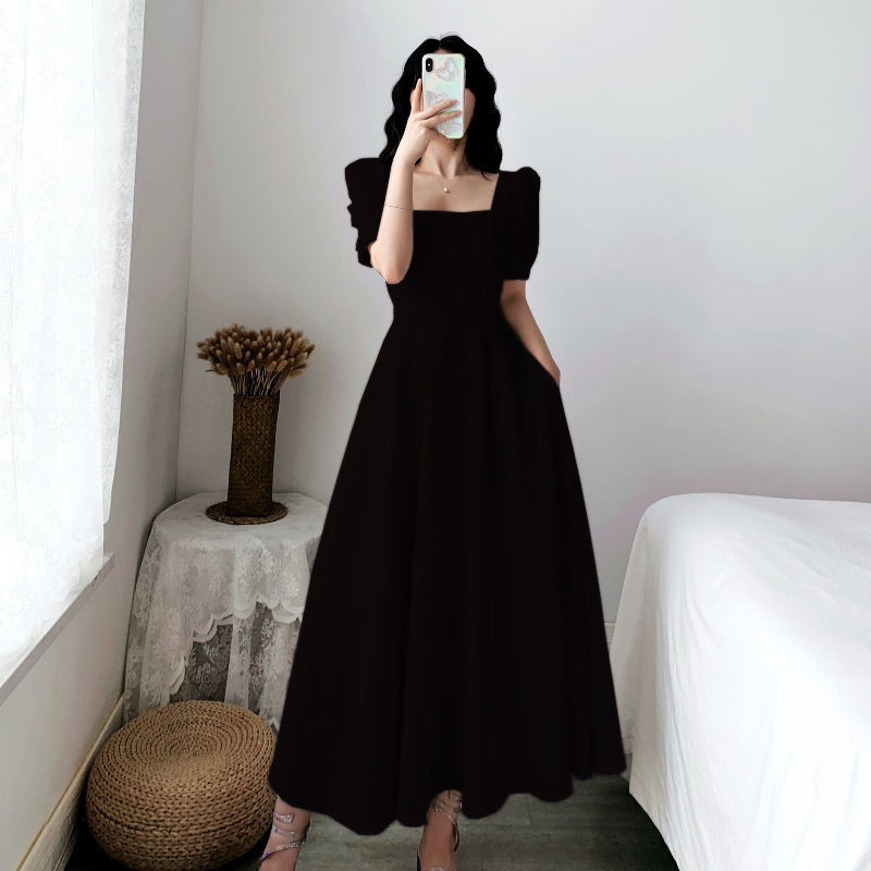 Đầm IELGY tay ngắn cổ vuông phong cách Hepburn bo eo thời trang dành cho nữ