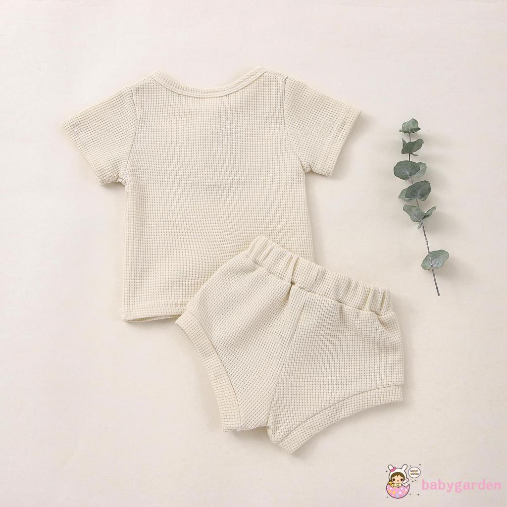 Set Áo Thun Ngắn Tay Cổ Tròn + Quần Short Lưng Cao 2 Món Thời Trang Cho Bé 0-24 Tháng Tuổi